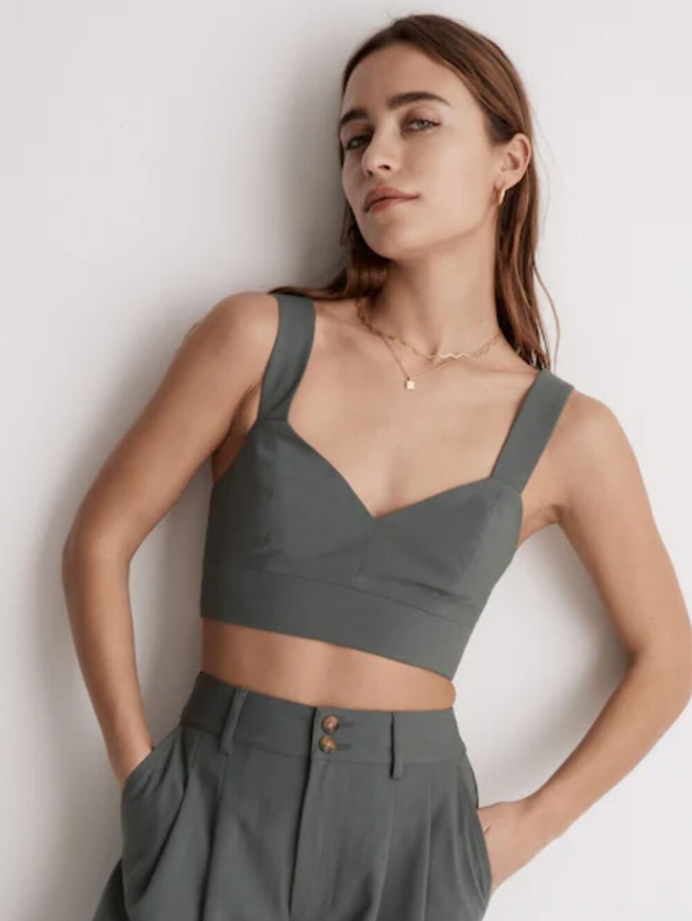 Madewell Architect Green Sweetheart Bralette Crop Top Size 4